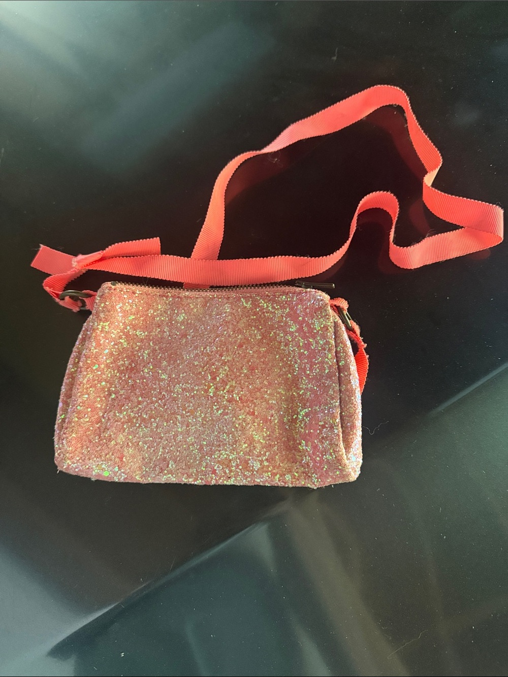 Crewcuts Sparkly Pink Kids Crossbody Bag with Coral Strap